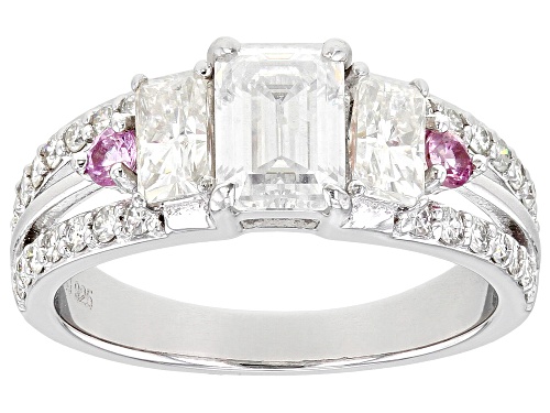 Photo of MOISSANITE FIRE(R) 1.95CTW DEW AND PINK SAPPHIRE PLATINEVE(R) RING - Size 9
