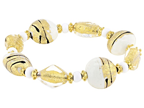 White Murano Glass Disc Stretch Bracelet