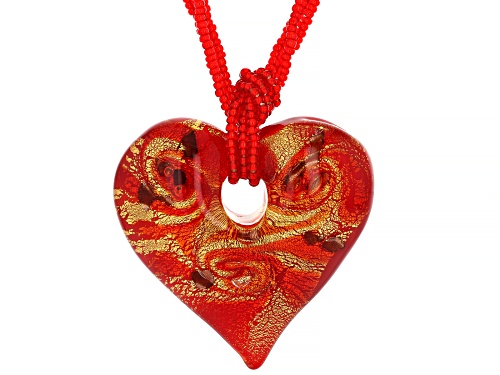 Il Murano di Francesca Red Murano Glass Multi-Strand 18k Gold Over Sterling Silver Heart Pendant - Size 18