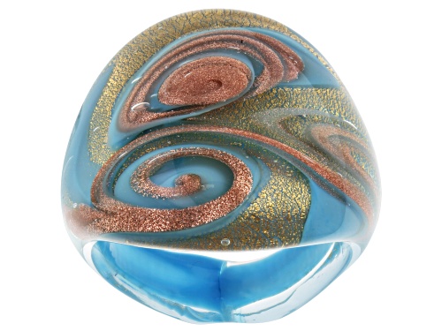 Il Murano di Francesca Teal Murano Glass Teal "Vortex" Ring - Size M
