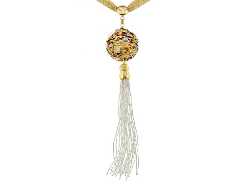Murano Glass "Carnevale" Disc Tassel Pendant on Metallic Mesh 18.5" Necklace - Size 18.5