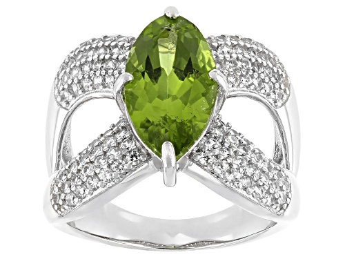 Photo of 3.65CT MARQUISE MANCHURIAN PERIDOT(TM) WITH .52CTW ROUND WHITE ZIRCON RHODIUM OVER SILVER RING - Size 9