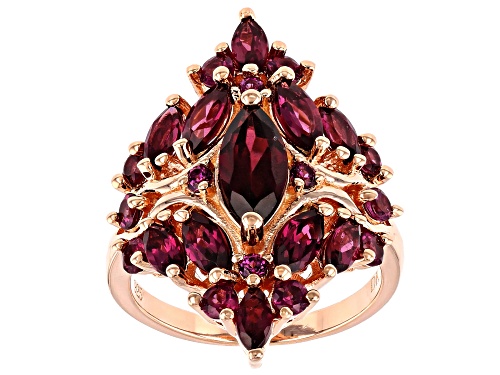 4.21ctw Marquise & Round Raspberry Color Rhodolite 18k Rose Gold Over Sterling Silver Ring - Size 8