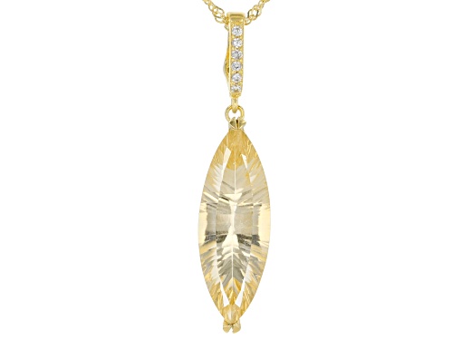 10.60ct Marquise Golden Citrine & .06ctw White Zircon 18k Gold Over Silver Enhancer with Chain