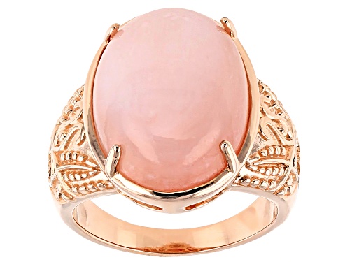 18X13mm oval cabochon Peruvian pink opal solitaire 18k rose gold over sterling silver ring - Size 8