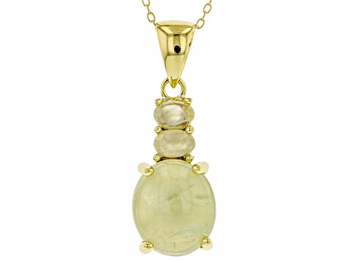 14x12mm and 6x4mm Oval Prehnite 18k Yellow Gold Over Sterling Silver Pendant With Chain