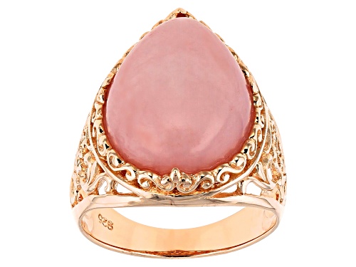 18X13mm pear shape Peruvian pink opal solitaire 18k rose gold over sterling silver ring - Size 7