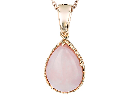 18x13mm Pear Shape Peruvian Pink Opal 18k Rose Gold Over Silver Enhancer/Pendant With Chain