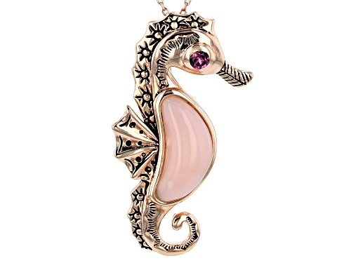 Peruvian Pink Opal, .15ct Raspberry Color Rhodolite 18k Rose Gold Over Silver Seahorse Slide W/Chain