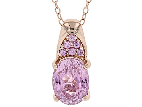 2.27ct oval kunzite and .09ctw round pink sapphire 18k rose gold over silver pendant with chain