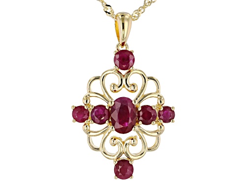 2.19ctw Oval & Round Burmese Ruby 18k Yellow Gold Over Silver Pendant W/ Chain