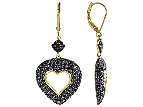 Photo of 3.98ctw Round Black Spinel 18k Yellow Gold Over Silver Heart Shape Earrings