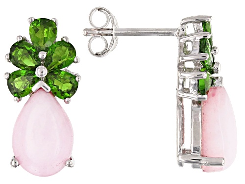 Photo of 10x7mm Pear Shape Peruvian Pink Opal W/ 1.50ctw Chrome Diopside Rhodium Over Silver Earrings