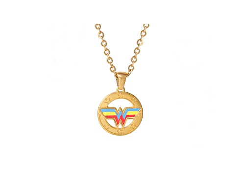Stainless Steel Yellow Plated Wonder Woman Pendant Necklace