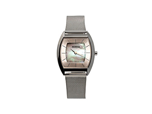 Geneva Ladies Fashion Tourneau Shaped Silver Tone Watch