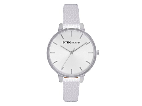 Photo of BCBGeneration Silver Tone White Leather Band Watch