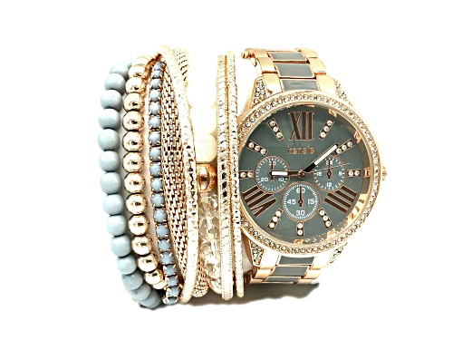 Kensie Rose And Teal Watch With Accent Bracelet Set