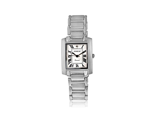 Geneva Men's Diamond Tank Silver Bracelet Watch
