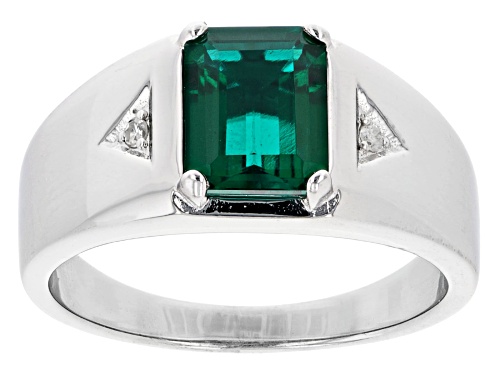 1.91ct Lab Created Emerald & 0.03ctw White Diamond Accent Platinum Over Sterling Silver Men's Ring - Size 12