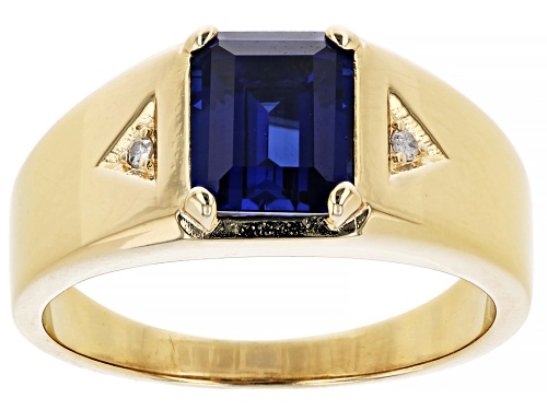 1.70ct Lab Blue Sapphire And 0.03ctw White Diamond Accent 18k Yellow Gold Over Silver Men's Ring - Size 12