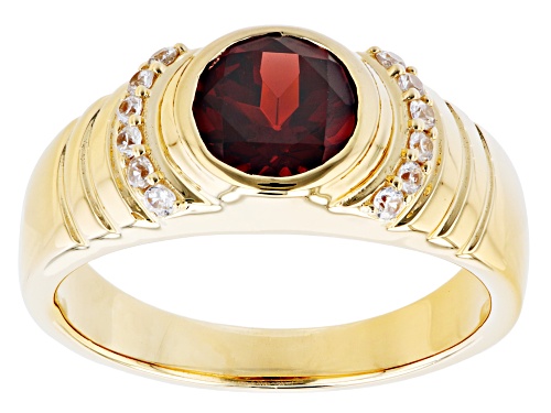 Photo of 2.24ct Round Vermelho Garnet™ With 0.13ctw White Zircon 18k Yellow Gold Over Silver Men's Ring - Size 10