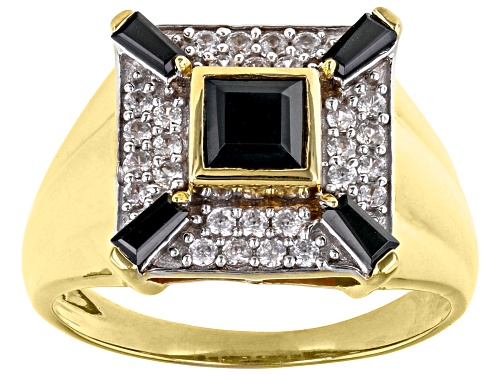 1.71ctw Black Spinel With 0.88ctw White Zircon 18K Yellow Gold Over Sterling Silver Men's Ring - Size 11