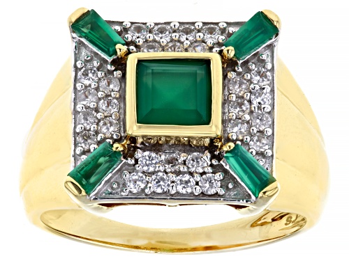 Photo of Mixed Shape Green Onyx With .54ctw White Zircon 18k Gold Over Sterling Silver Men's Ring - Size 10