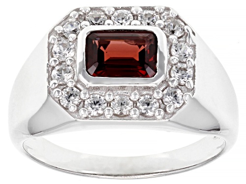 1.02ct Vermelho Garnet™ And 1.44ctw White Zircon Rhodium Over Sterling Silver Men's Ring - Size 13