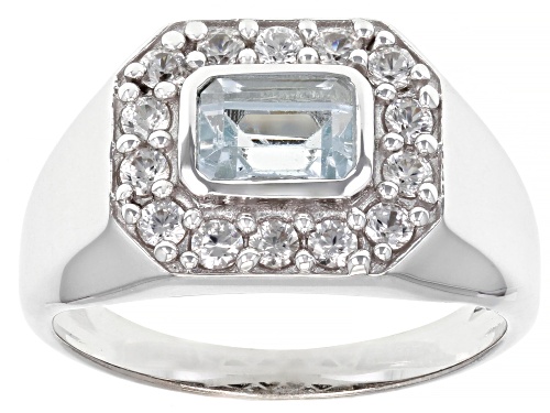 0.70ct Aquamarine And 1.44ctw White Zircon Rhodium Over Sterling Silver Men's Ring - Size 12