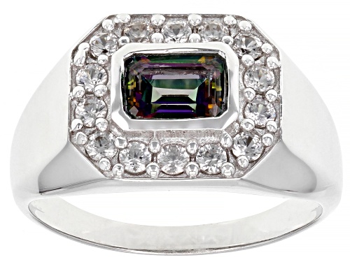 1.04ct Mystic Fire® Green Topaz And 0.84ctw White Zircon Rhodium Over Sterling Silver Men's Ring - Size 12