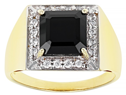 3.48ct Black Spinel And 0.27ctw White Zircon 18k Yellow Gold Over Sterling Silver Men's Ring - Size 12