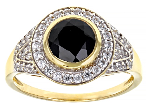 1.71ct Black Spinel And 0.45ctw White Zircon 18k Yellow Gold Over Sterling Silver Men's Ring - Size 12