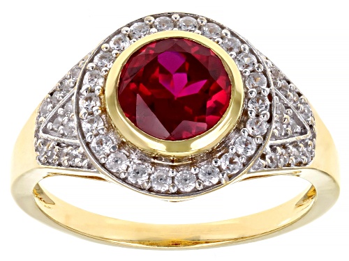 Photo of 2.38ct Lab Created Ruby And 0.45ctw White Zircon 18k Yellow Gold Over Sterling Silver Men's Ring - Size 12