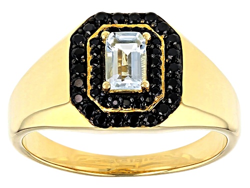 0.43ctw Aquamarine With 0.50ctw Black Spinel 18k Yellow Gold Over Silver Men's Ring - Size 11