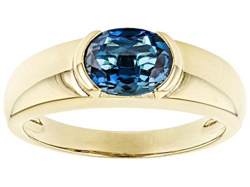 1.96ct Oval London Blue Topaz 18k Yellow Gold Over Sterling Silver Men's Ring - Size 12