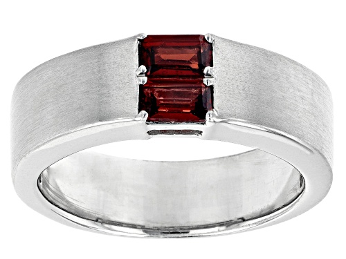0.54ctw Rectangular Octagonal Vermelho Garnet™ Rhodium Over Silver Men's January Birthstone Ring - Size 12