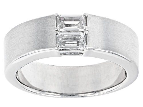 Photo of 0.65ctw Rectangular Octagonal White Topaz Rhodium Over Silver Men's April Birthstone Ring - Size 13