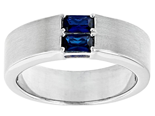 0.65ctw Rectangular Octagonal Lab Blue Sapphire Rhodium Over Silver Men's September Birthstone Ring - Size 12
