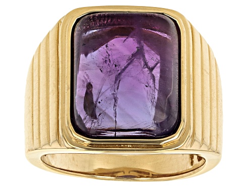 16x12mm Rectangular Octagonal African Amethyst 18K Yellow Gold Over Silver Solitaire Men's Ring - Size 9