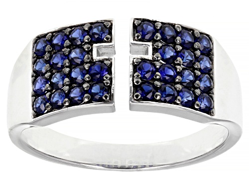 Photo of 1.02ctw Lab Created Blue Sapphire Rhodium Over Sterling Silver Men's Ring - Size 11