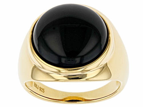 Photo of 15mm Round Black Onyx 18k Yellow Gold Over Sterling Silver Solitaire Men's Ring - Size 12