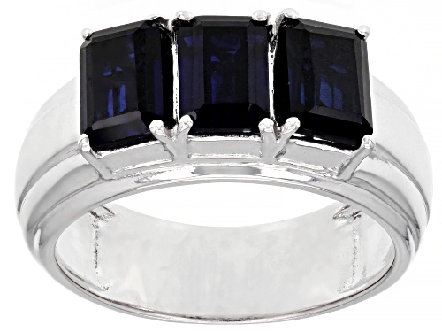 4.05ctw Rectangular Octagonal Lab Created Blue Sapphire Rhodium Over Sterling Silver Men's Ring - Size 11