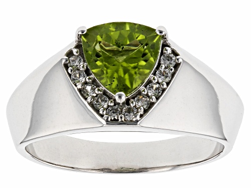 Photo of 1.61ct Trillion Manchurian Peridot™ With 0.17ctw White Zircon Rhodium Over Silver Men's Ring - Size 12