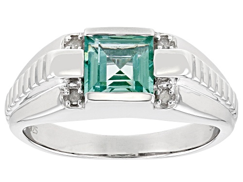 Photo of 1.80ct Square Lab Created Green Spinel With 0.05ctw White Diamond Rhodium Over Silver Men's Ring - Size 12