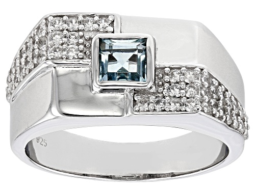 0.77ct Square Glacier Topaz™ With 0.58ctw White Zircon Rhodium Over Sterling Silver Men's Ring - Size 12