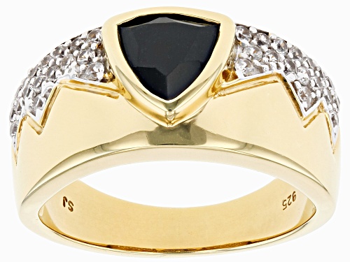 1.95ct Black Spinel And 0.61ctw White Zircon 18k Yellow Gold Over Sterling Silver Men's Ring - Size 11