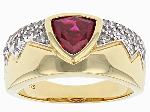 Photo of 1.91ct Lab Created Ruby And 0.61ctw White Zircon 18k Yellow Gold Over Sterling Silver Men's Ring - Size 12
