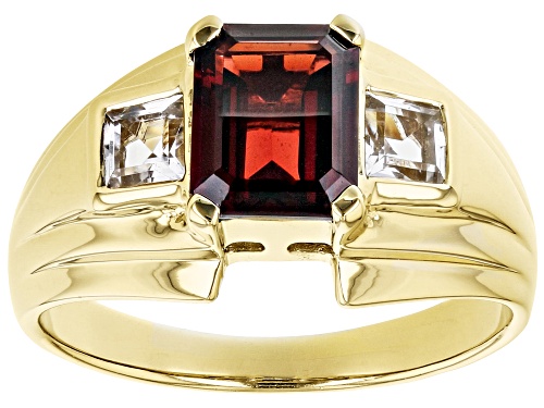 2.02ct Vermelho Garnet™ With 0.71ctw White Topaz 18k Yellow Gold Over Sterling Silver Men's Ring - Size 12