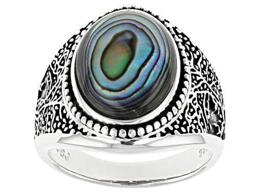 Oval Abalone Shell Sterling Silver Men's Tree Of Life Ring - Size 10