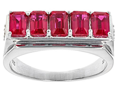 Photo of 2.55ctw Lab Created Ruby With 0.12ctw White Zircon Rhodium Over Sterling Silver 5-Stone Men's Ring - Size 12